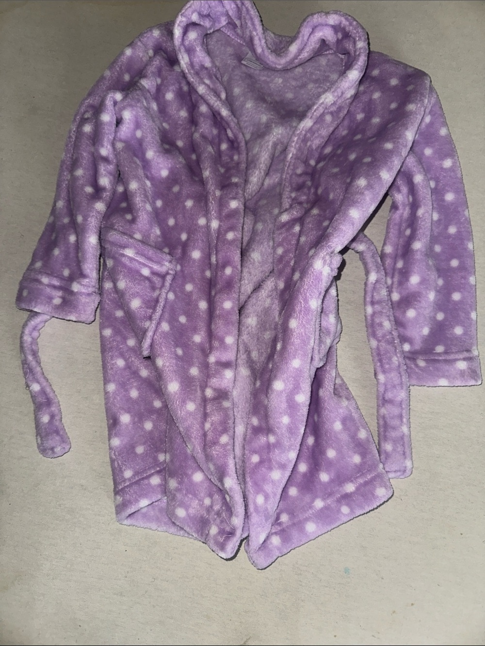 Kids Size 4T Cozy Lavender Polka Dot Plush Robe
